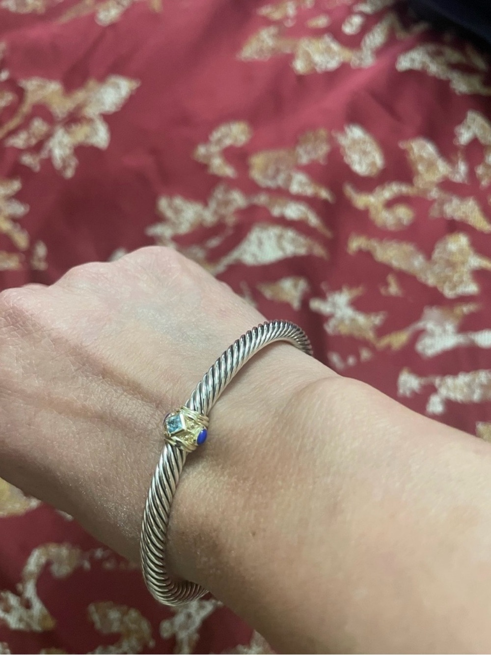 David Yurman 14kt Gold Bracelet Blue Topaz and Lapis  5MM size Medium